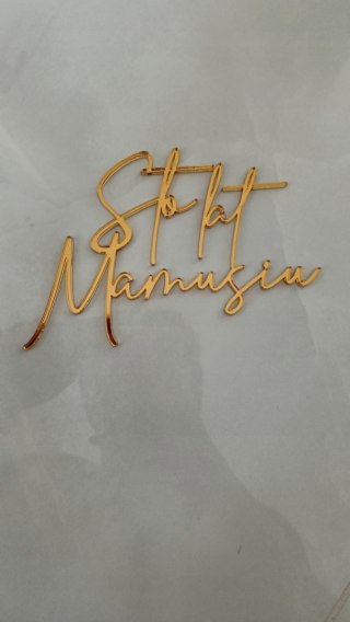 Topper na tort , na bok tortu Sto lat Mamusiu , plexi lustrzany złoty