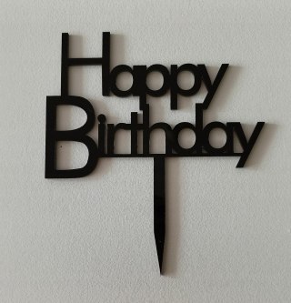 Topper na tort , plexi czarny , Happy Birthday czarny połysk plexa