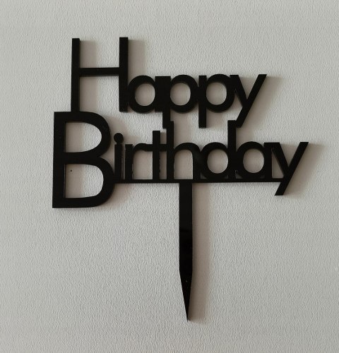 Topper na tort , plexi czarny , Happy Birthday czarny połysk plexa Topper na tort , plexi czarny , Happy Birthday czarny połysk plexa