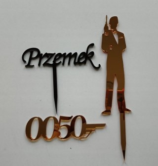 Topper na tort , plexi lustrzany , Bond agent 007 , topper dla faceta