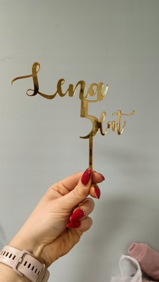 Topper plexi , dowolny napis , dekoracje , lustrzane zloto imię cyfrą
