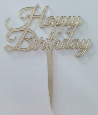 Topper plexi lustrzana złoty Happy Birthday