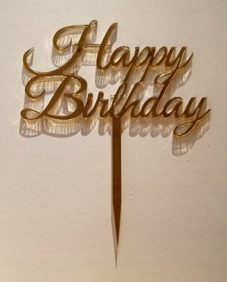 Topper plexi lustrzana złoty Happy Birthday