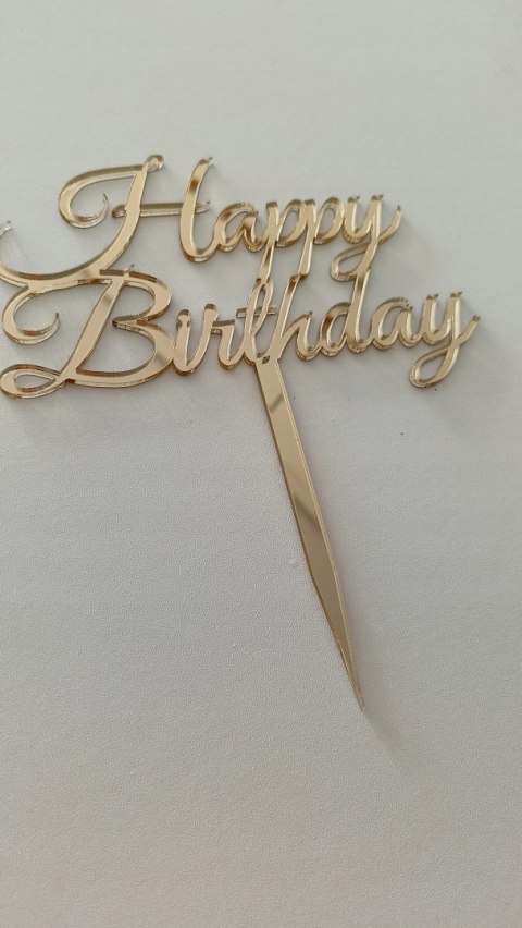 Topper plexi lustrzana złoty Happy Birthday Topper plexi lustrzana złoty Happy Birthday