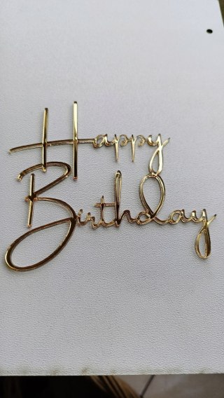 Topper plexi lustrzany złoty , Happy Birthday, dekoracje urodziny tort