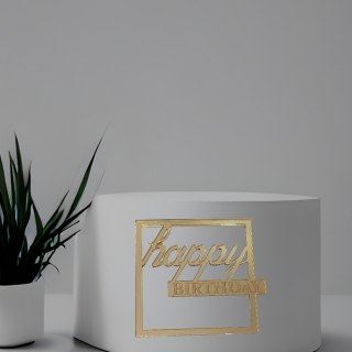 Topper na bok tortu happy birthday w kwadracie , pleksa lustrzana