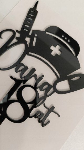 Topper na tort dekoracja urodziny pielęgniarka lekarz pleksa czarna