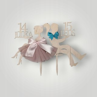 Topper na tort dekoracja urodziny sklejka rodzeństwo para kobieta facet