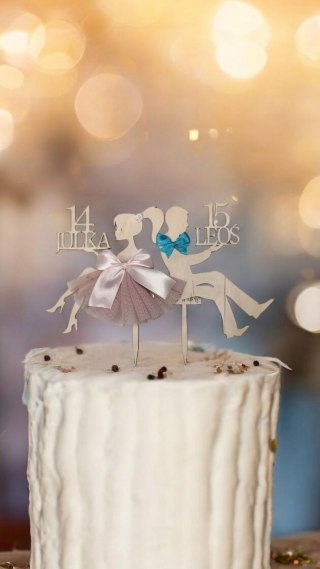 Topper na tort dekoracja urodziny sklejka rodzeństwo para kobieta facet