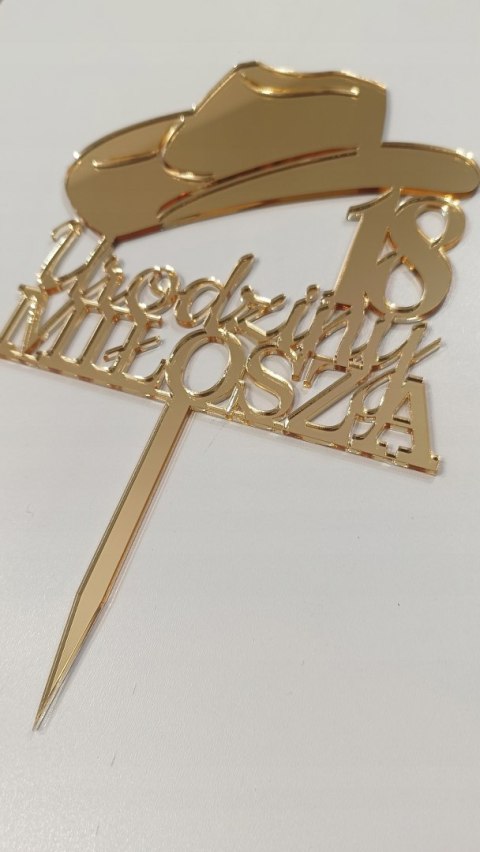 Topper na tort , kapelusz kowbojski, kowboj , dekoracje, pleksa złota