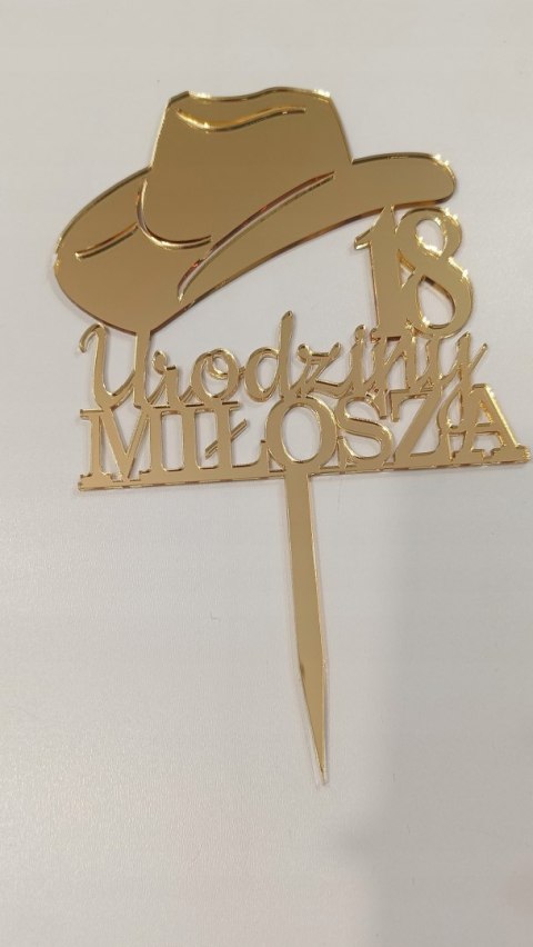 Topper na tort , kapelusz kowbojski, kowboj , dekoracje, pleksa złota