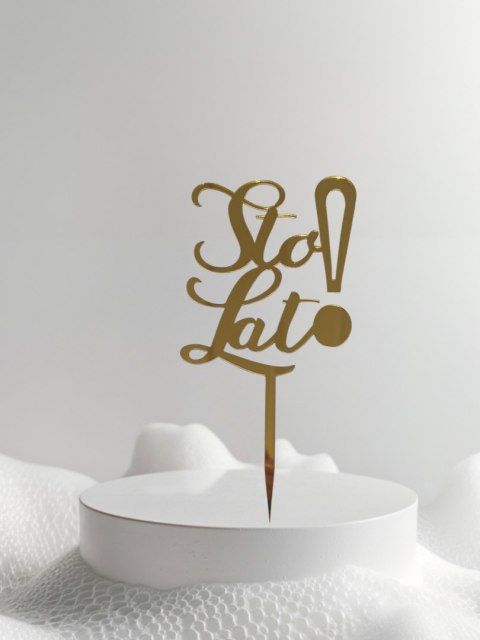 Topper na tort urodzinowy, sto lat , dekoracja pleksa złota lustrzana tort