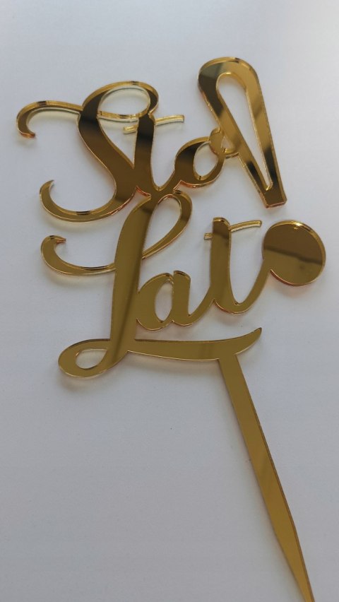 Topper na tort urodzinowy, sto lat , dekoracja pleksa złota lustrzana tort