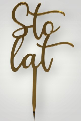 Topper na tort urodzinowy, sto lat , dekoracja pleksa złota lustrzana tort