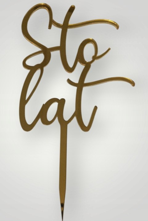 Topper na tort urodzinowy, sto lat , dekoracja pleksa złota lustrzana tort