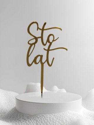 Topper na tort urodzinowy, sto lat , dekoracja pleksa złota lustrzana tort