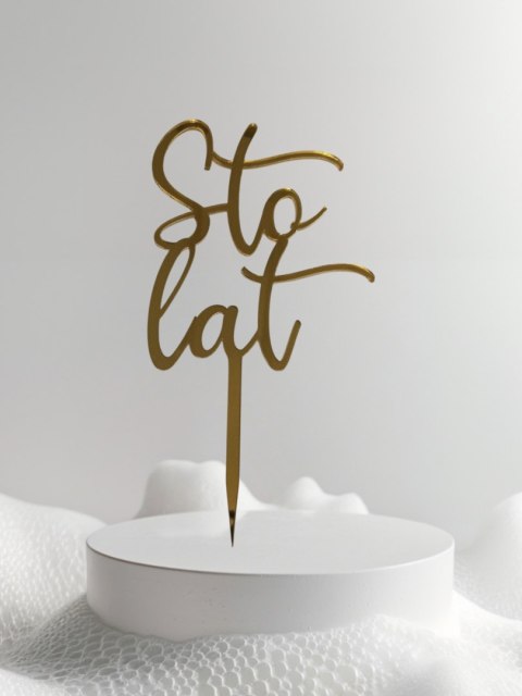 Topper na tort urodzinowy, sto lat , dekoracja pleksa złota lustrzana tort