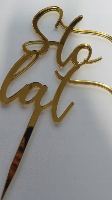 Topper na tort urodzinowy, sto lat , dekoracja pleksa złota lustrzana tort