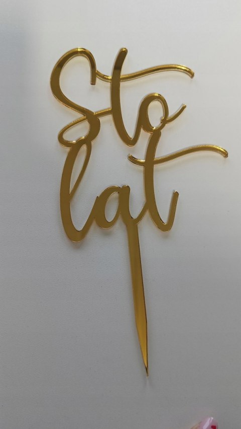 Topper na tort urodzinowy, sto lat , dekoracja pleksa złota lustrzana tort