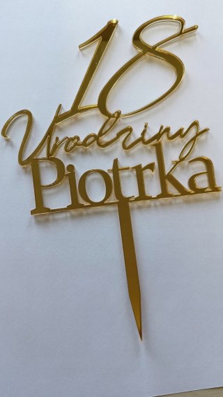 Topper na tort urodzinowy tort dekoracje złoty lustrzany pleksa imię