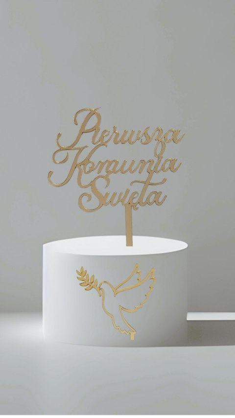 Topper Pierwsza komunia Święta gołąb gołębica na bok tortu plexi