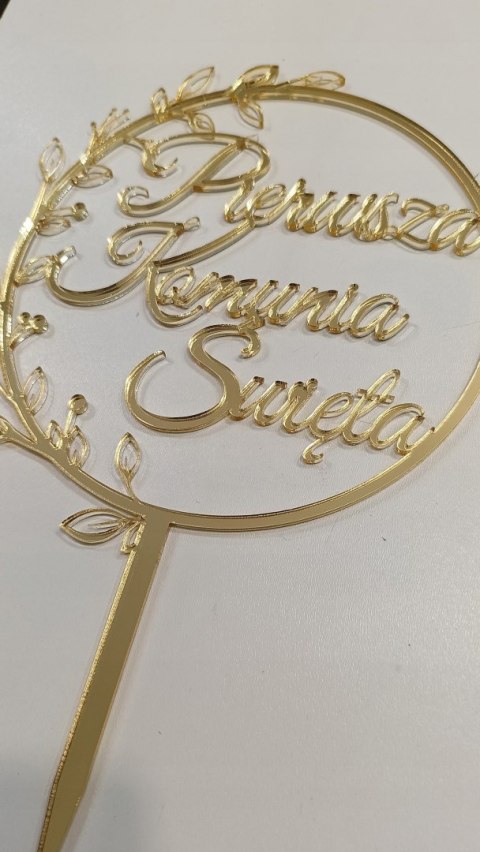 Topper Pierwsza komunia Święta napis komunia w kole kłos liście pleksa