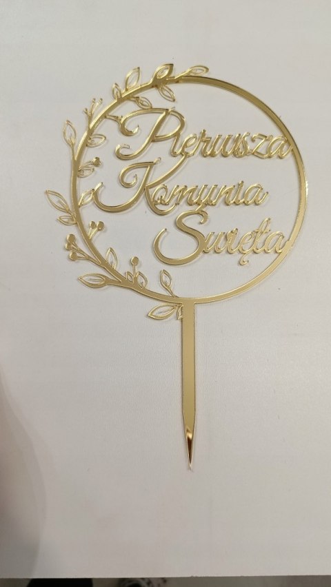 Topper Pierwsza komunia Święta napis komunia w kole kłos liście pleksa