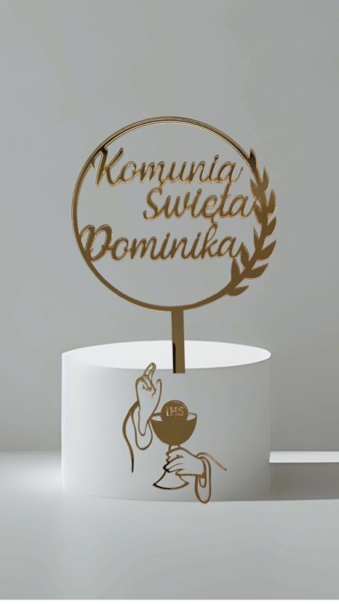Topper Pierwsza komunia Święta napis plexi kielich dłonie dekoracja tortu