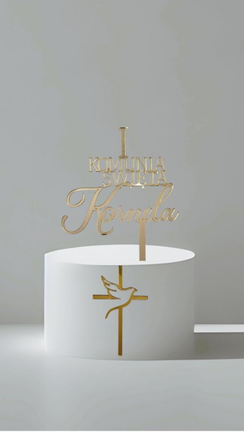 Topper Pierwsza komunia Święta napis plexi krzyżyk krzyż z gołębiem
