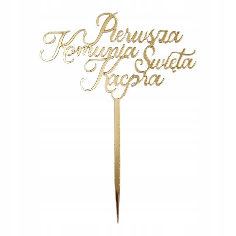 Topper Pierwsza komunia Święta napis plexi złoty lustrzany imię hostia