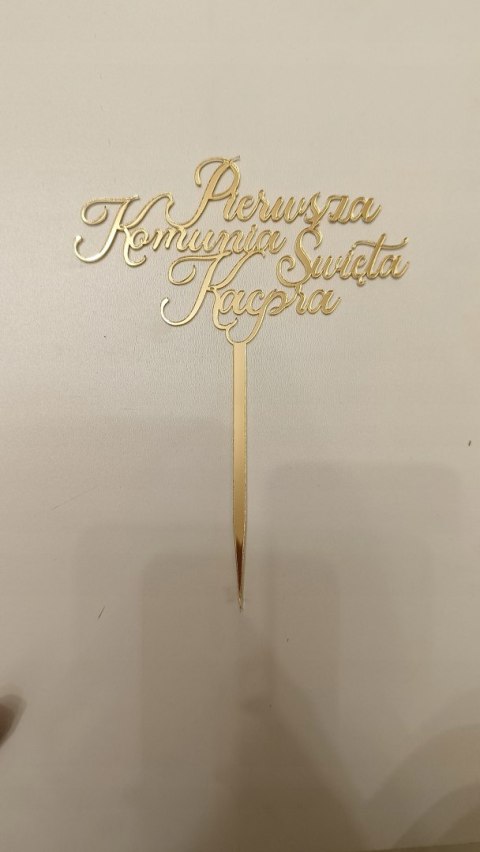 Topper Pierwsza komunia Święta napis plexi złoty lustrzany imię hostia