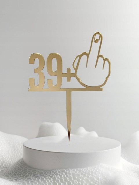 Topper na tort urodzinowy, tort , dekoracje , pleksa lustrzana złoty 39+