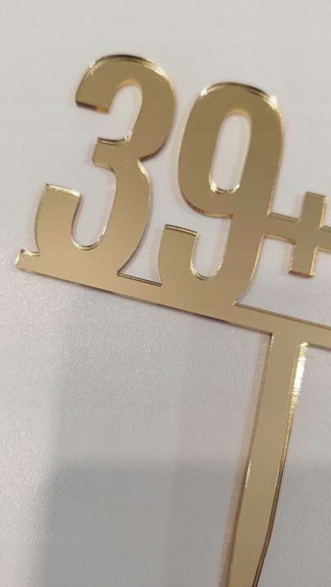 Topper na tort urodzinowy, tort , dekoracje , pleksa lustrzana złoty 39+